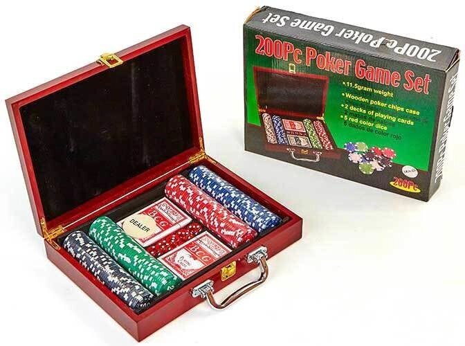 Набор для игры в покер в деревянном кейсе «Poker Game Set» (100 фишек) от компании SHOPPE • Лучшее – себе. - фото 1