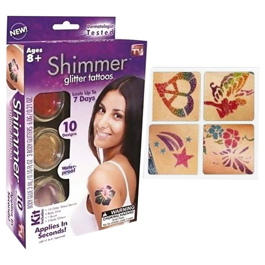 Набор для нанесения временных блестящих тату Shimmer Glitter Tattoos от компании SHOPPE • Лучшее – себе. - фото 1