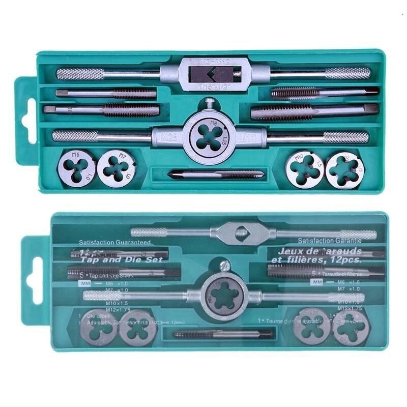 Набор метчиков и плашек для резьбы Tap and DIE SET (12 предметов) от компании SHOPPE • Лучшее – себе. - фото 1