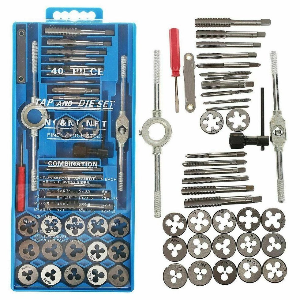 Набор метчиков и плашек для резьбы Tap and DIE SET (40 предметов) от компании SHOPPE • Лучшее – себе. - фото 1