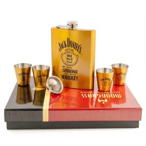 Набор подарочный для виски с фляжкой и стопками «Whiskey Brands»Jack Daniel's Gold)