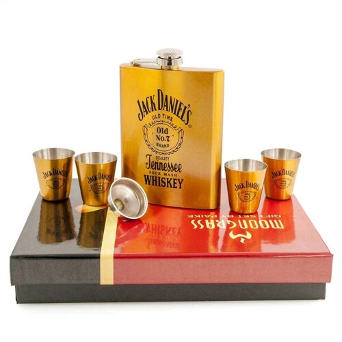 Набор подарочный для виски с фляжкой и стопками «Whiskey Brands»Jack Daniel's Gold)