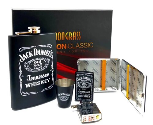 Набор подарочный для виски с фляжкой и стопками «Whiskey Brands»Jack Daniel's Smoke)