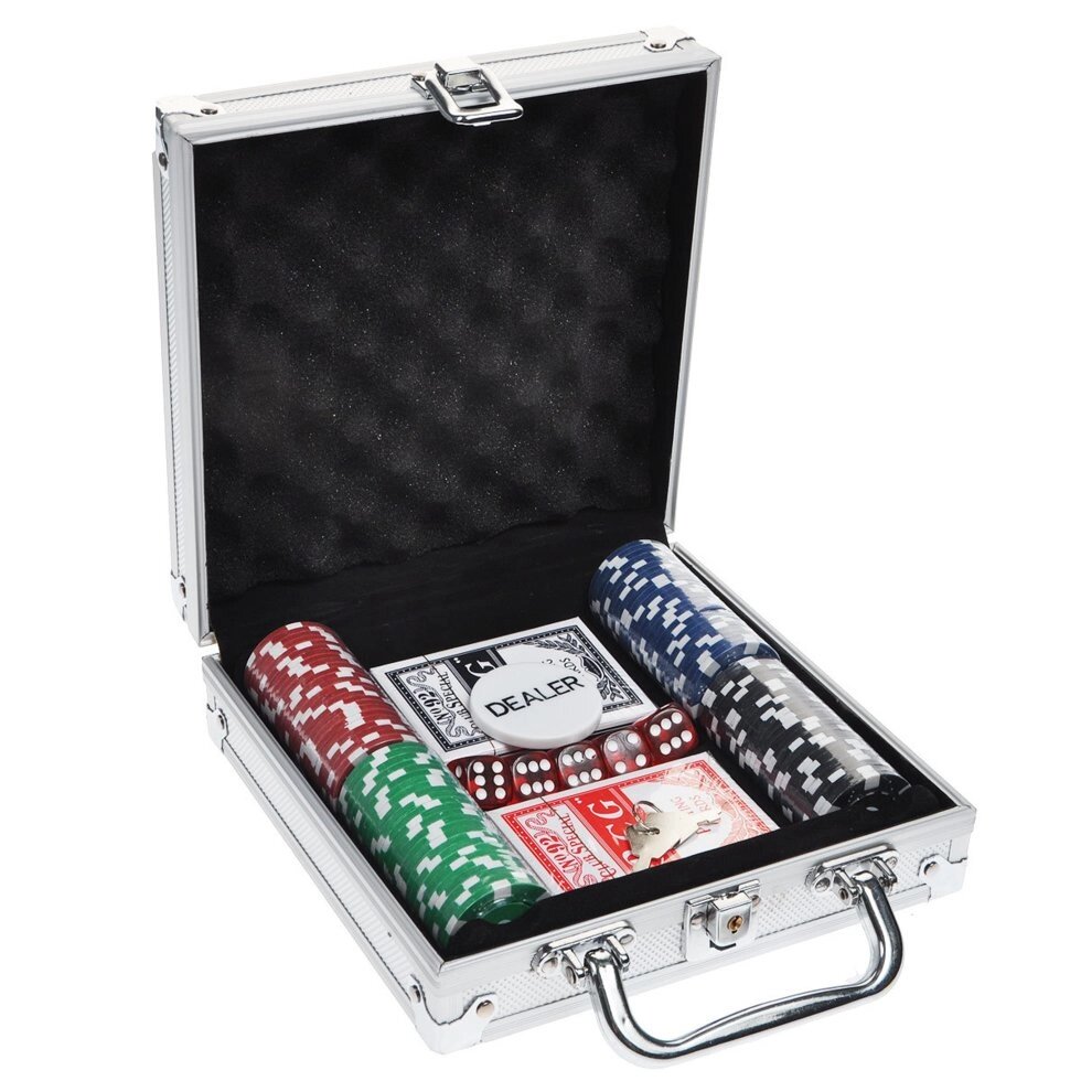 Набор в алюминиевом кейсе для игры в покер Poker Game Set Casino Size Chip (100 фишек) от компании SHOPPE • Лучшее – себе. - фото 1