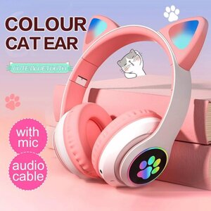 Наушники беспроводные со светящимися ушками Cat Ear M2 (Нежно-розовый)