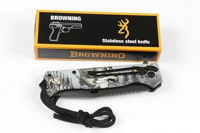 Нож складной Browning FA-47 с принтом (Волк) от компании SHOPPE • Лучшее – себе. - фото 1