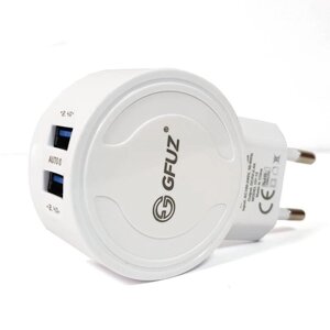 Зарядное устройство сетевое с 2-мя портами и кабелем USB GFUZ {2,4A; Fast Charging} (с разъемом Type-C)