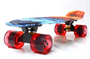 Скейт Penny Board {Пенни Борд} с подсветкой колёс на алюминиевой платформе (Фиолетовый / С принтом)