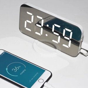 Часы-термометр настольные/настенные электронные iClock Smart Alarm с зеркальным LED-дисплеем (Синий)