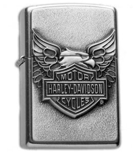 Зажигалка стальная газовая с крышкой с 3D декором VINTAGE STEEL LIGHTER (Серебряный / Harley Davidson)