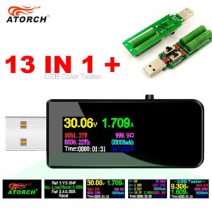 Цифровой USB тестер-вольтамперметр 13-в-1 U96 с OLED дисплеем ATORCH (USB-тестер + 3А нагрузка)