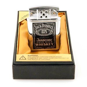 Зажигалка стальная газовая с крышкой с 3D декором VINTAGE STEEL LIGHTER (Серебряный / Jack Daniels)