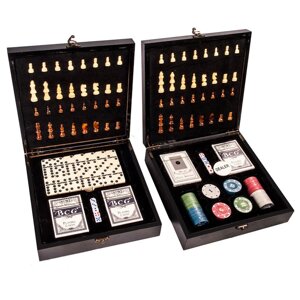 Подарочный набор: шахматы, покер, домино «Заядлый игрок» в деревянном кейсе (Шахматы и Покер)