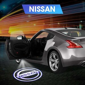 Проектор логотипа автомобиля на асфальт для дверей Welcome lamp {беспроводной комплект из 2шт. Nissan)
