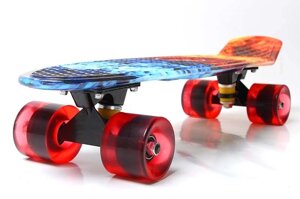 Скейт Penny Board {Пенни Борд} с подсветкой колёс на алюминиевой платформе (Синий / С принтом)