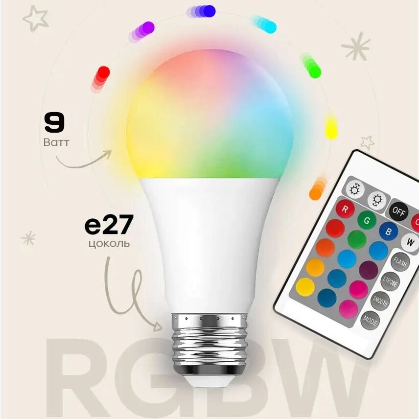 Светодиодная RGB лампа цветная с пультом управления MAGIC LIGHTING (Е27 / 9W) от компании SHOPPE • Лучшее – себе. - фото 1