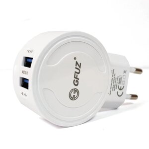 Зарядное устройство сетевое с 2-мя портами и кабелем USB GFUZ {2,4A; Fast Charging}с разъемом Apple Lightning)