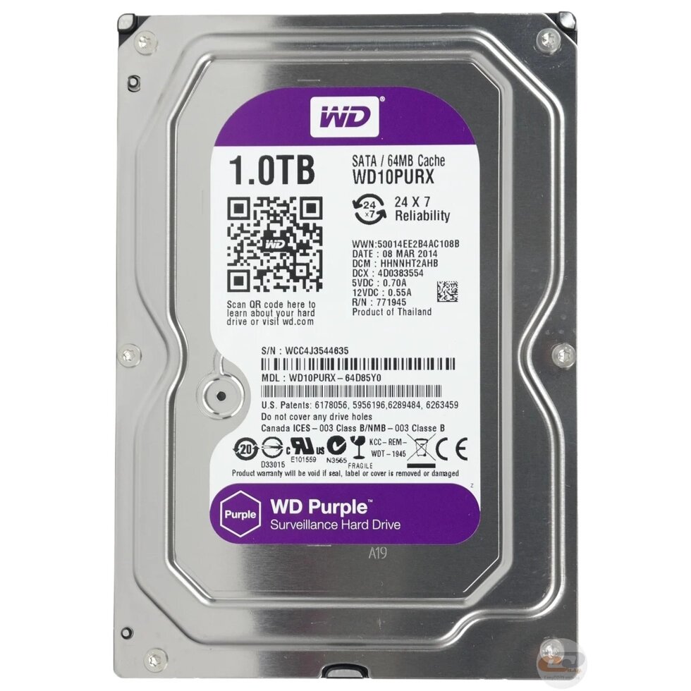 Жесткий диск WD Purple 1 TB PURX, Современный Интерфейс SATA III от компании САЙКОМ - фото 1