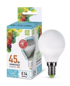 Лампа светодиодная LED-шар-standard 5Вт шар 4000К белый E14 450лм 160-260В ASD