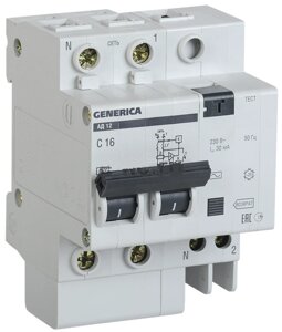 Выключатель автоматический дифференциального тока Generica АД12 16А 30мА С 2п