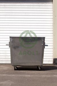 Оцинкованный нержавеющий мусорный контейнер для ТБО объемом 1100 литров (Евро контейнер), на колесах