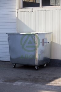 Оцинкованный нержавеющий мусорный контейнер для ТБО объемом 1100 литров, на колесах, с крышкой