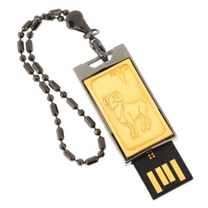 Флеш-карта с гравировкой символа знака зодиака "Овен" Златоуст USB 2.0 32 Gb в подарочной упаковке