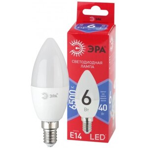 Лампочка ЭРА B35-6W-865-E14 R (диод, свеча, 6Вт, хол, E14)