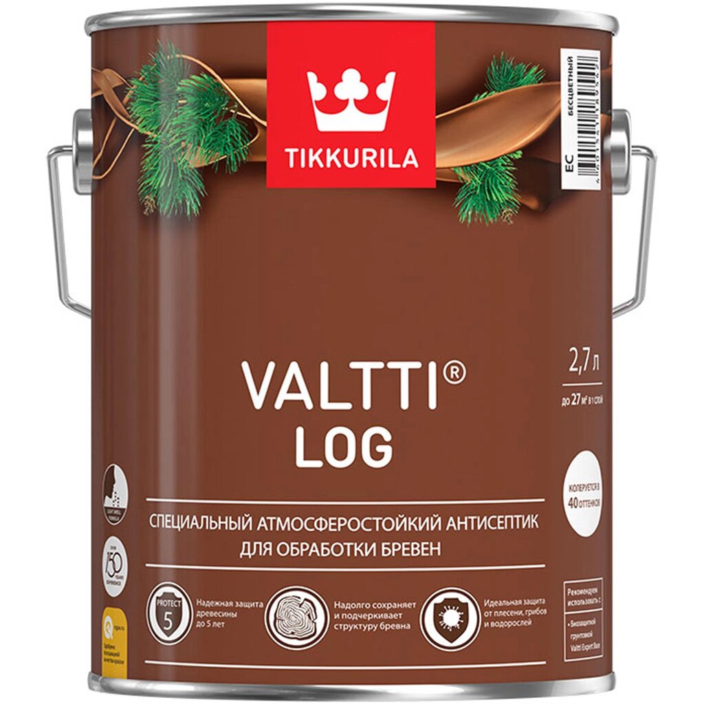 Антисептик для дерева Tikkurila Valtti Log база ЕС 2.7 л от компании ИП Фомичев - фото 1