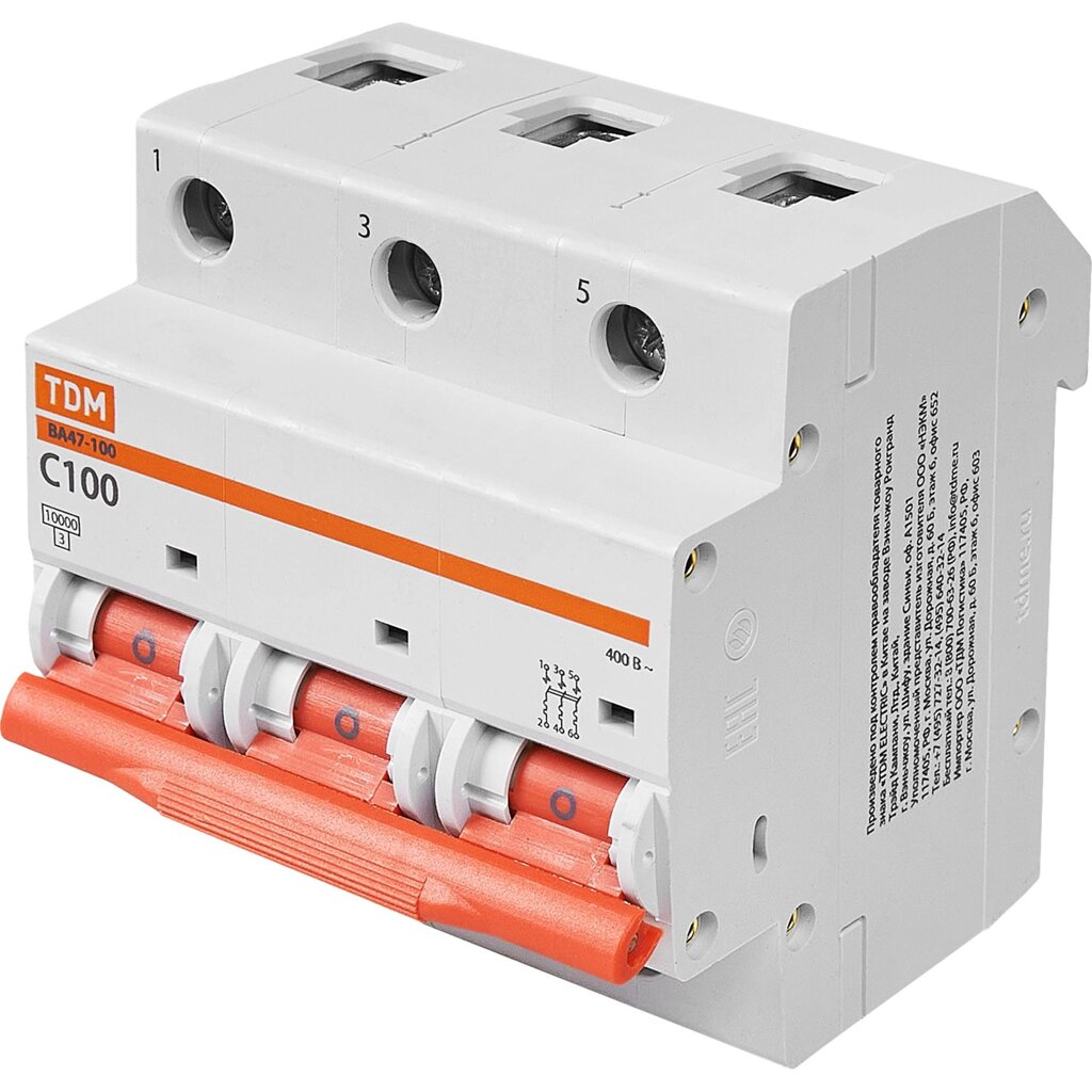 Автоматический выключатель TDM Electric ВА47-100 3P C100 А 10 кА SQ0207-0077 от компании ИП Фомичев - фото 1