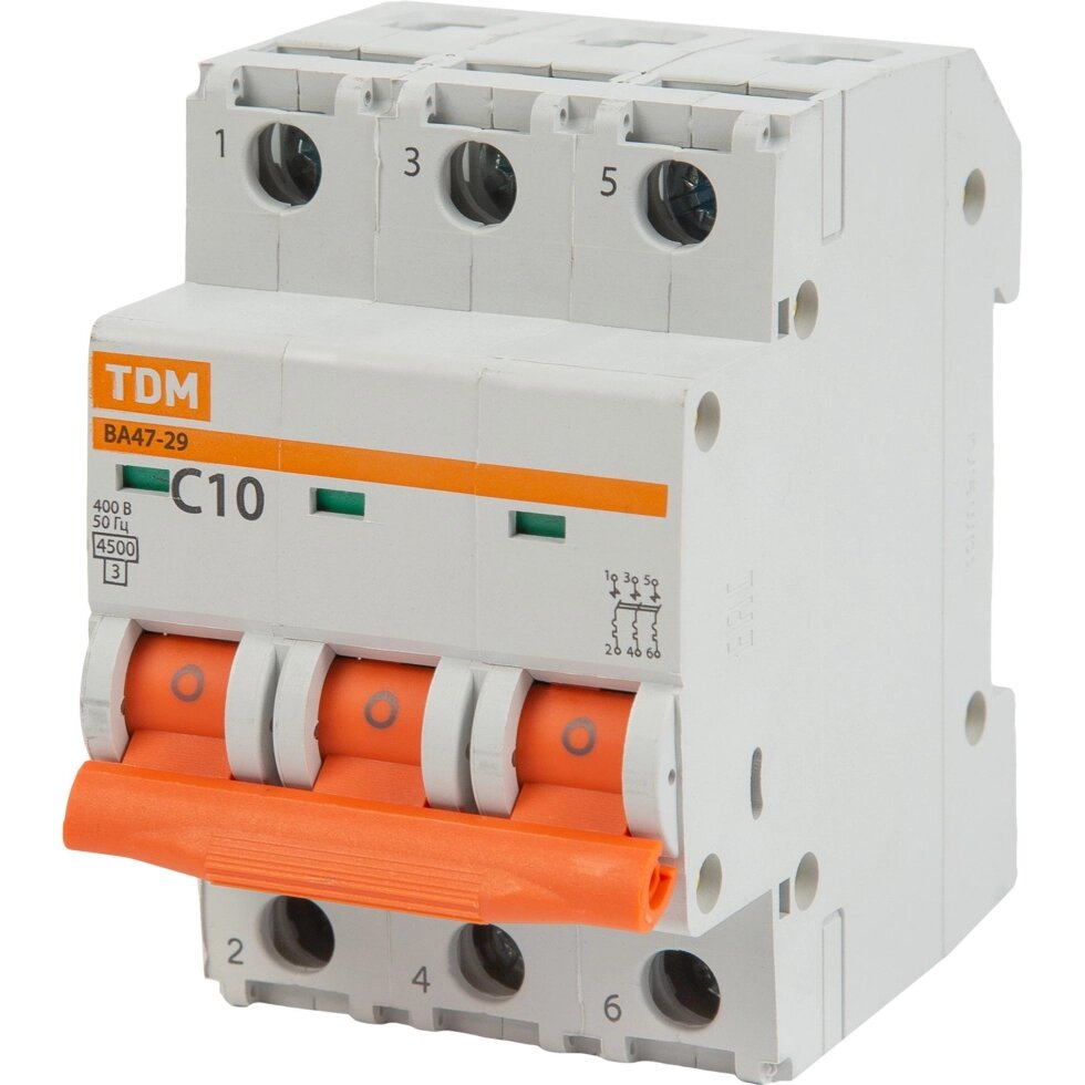 Автоматический выключатель TDM Electric ВА47-29 3P C10 А 4.5 кА SQ0206-0107 от компании ИП Фомичев - фото 1