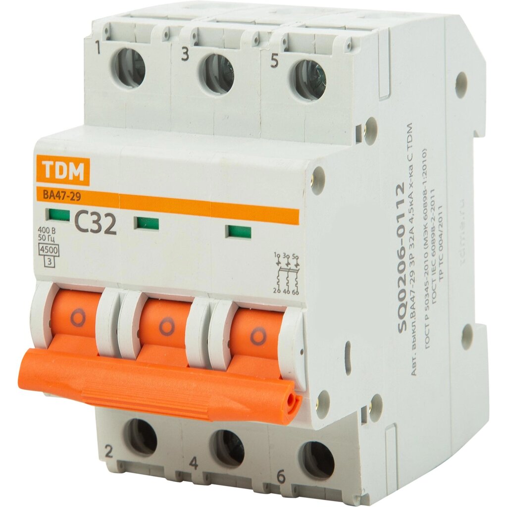 Автоматический выключатель TDM Electric ВА47-29 3P C32 А 4.5 кА SQ0206-0112 от компании ИП Фомичев - фото 1