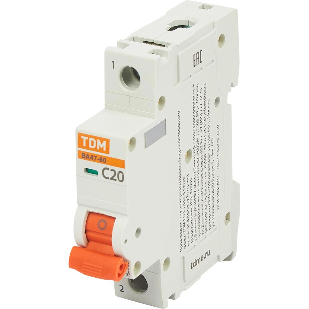 Автоматический выключатель TDM Electric ВА47-60 1P C20 А 6 кА SQ0223-0078 от компании ИП Фомичев - фото 1