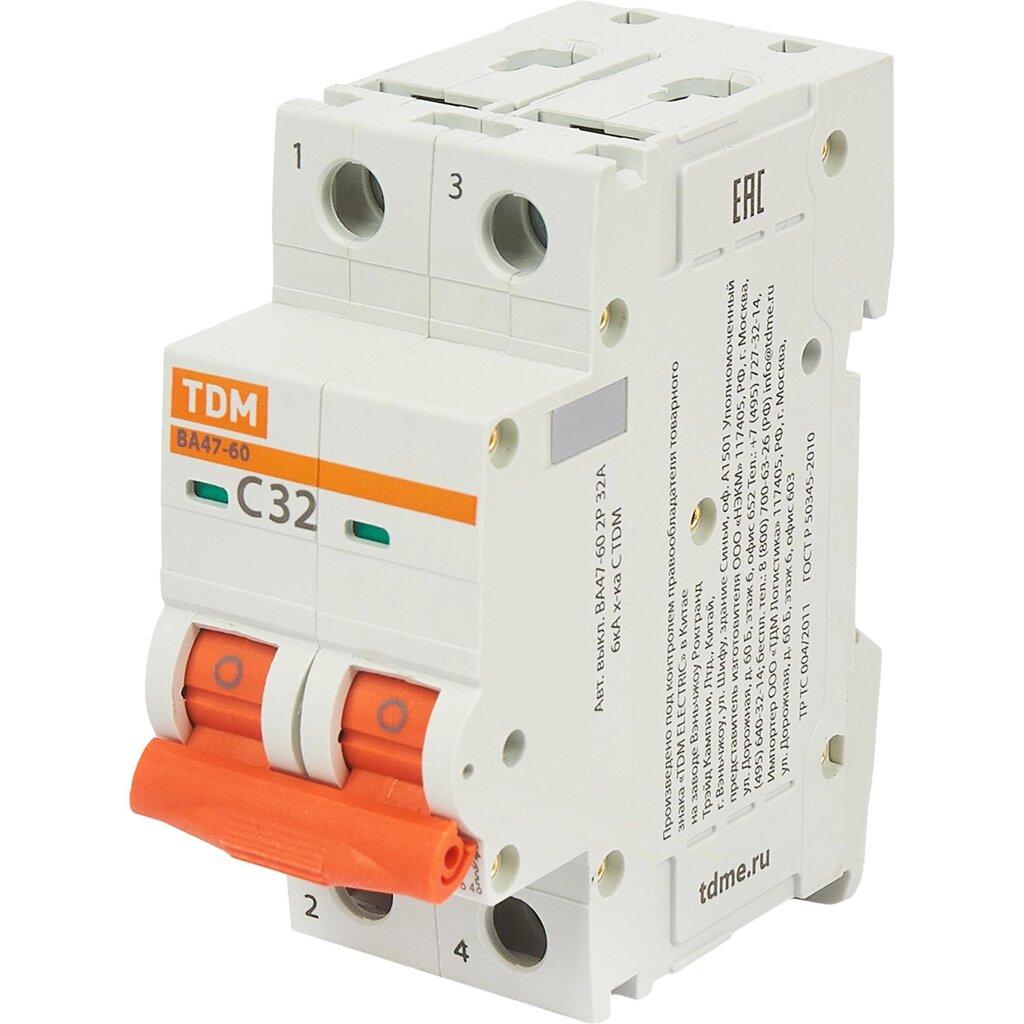 Автоматический выключатель TDM Electric ВА47-60 2P C32 А 6 кА SQ0223-0096 от компании ИП Фомичев - фото 1