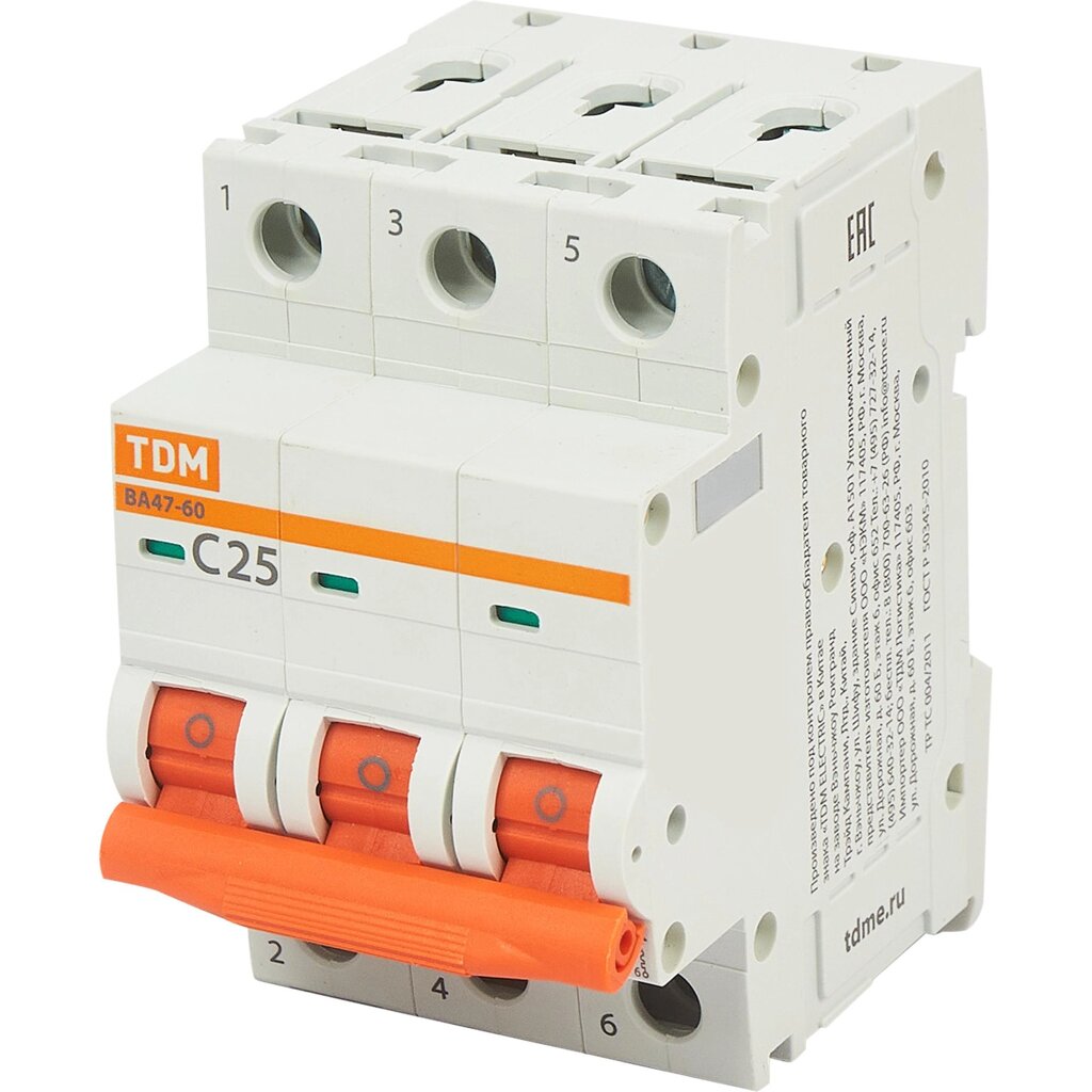Автоматический выключатель TDM Electric ВА47-60 3P C25 А 6 кА SQ0223-0111 от компании ИП Фомичев - фото 1