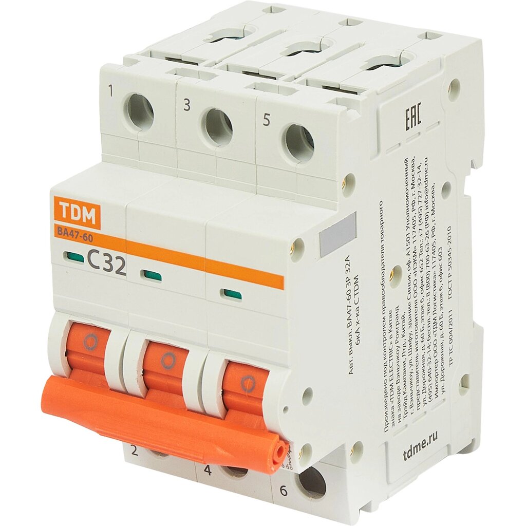 Автоматический выключатель TDM Electric ВА47-60 3P C32 А 6 кА SQ0223-0112 от компании ИП Фомичев - фото 1