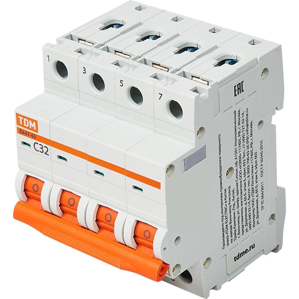 Автоматический выключатель TDM Electric ВА47-60 4P C32 А 6 кА SQ0223-0128 от компании ИП Фомичев - фото 1