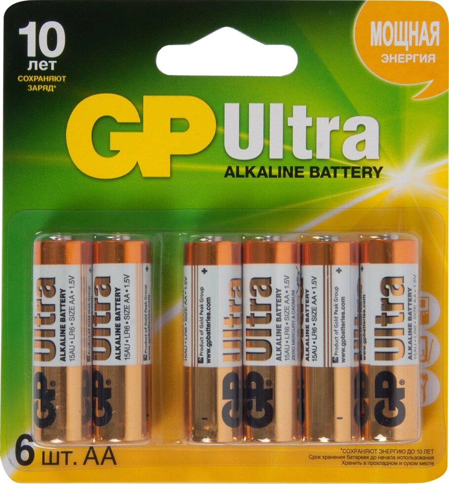 Батарейка алкалиновая GP 15AU4/2-CR AA, 6 шт. от компании ИП Фомичев - фото 1