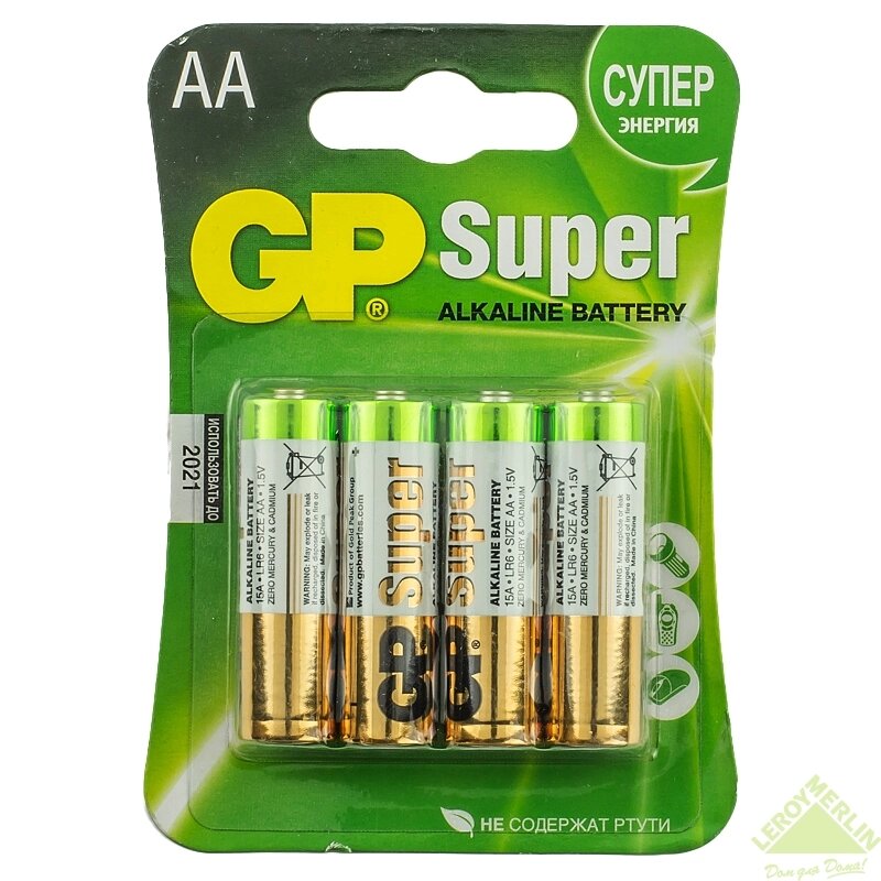 Батарейка алкалиновая GP AA 15А, 4 шт. от компании ИП Фомичев - фото 1