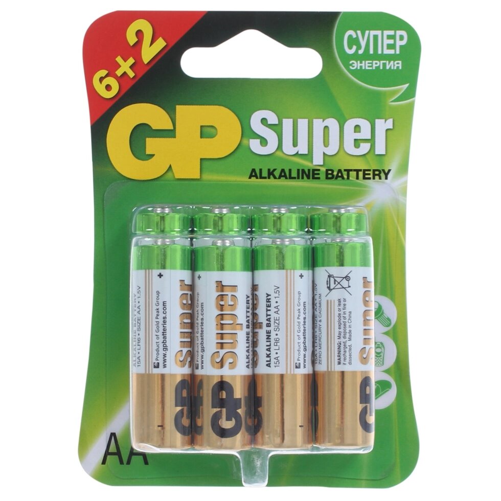 Батарейка алкалиновая GP AA 15A6/2, 8 шт. от компании ИП Фомичев - фото 1