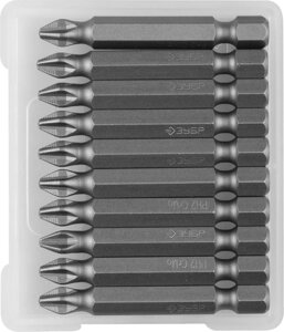 Биты ЗУБР МАСТЕР 50мм кованые хромомолибденовая сталь тип хвостовика E 1/4 PH2 10шт