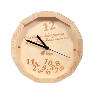 Часы кварцевые в форме бочки "В бане всегда время париться! для бани и сауны 27*8 см в кор. 5
