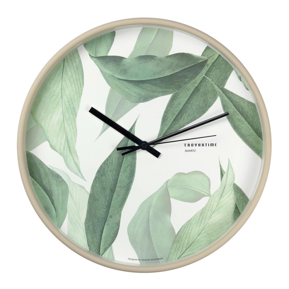 Часы настенные Troykatime «Зелёные листья» o30 см от компании ИП Фомичев - фото 1