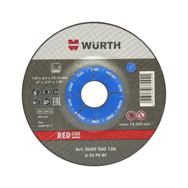 Диск шлифовальный WURTH D180*6,0*22,2мм RED (сталь) 669260186 от компании ИП Фомичев - фото 1