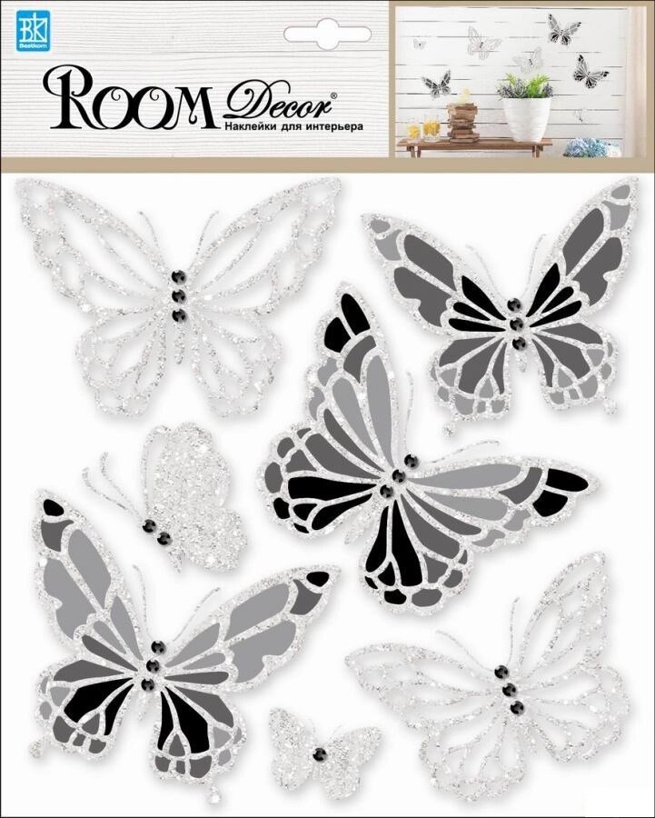 Элемент декоративный ROOM DECOR Бабочки-стразы черные с серебром RKA 6603 от компании ИП Фомичев - фото 1