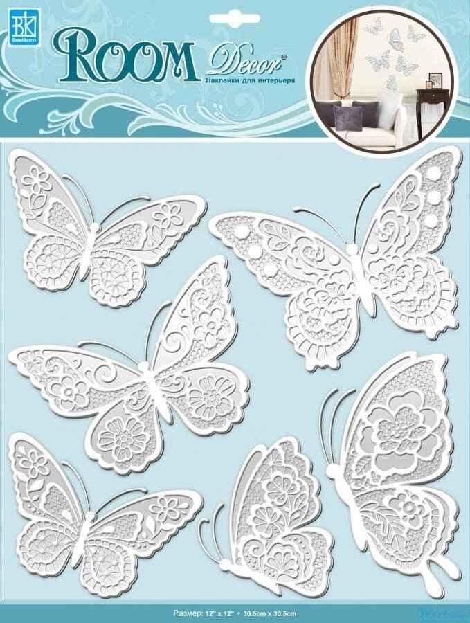 Элемент декоративный ROOM DECOR Мерцающие бабочки, белые CBA 1402 от компании ИП Фомичев - фото 1