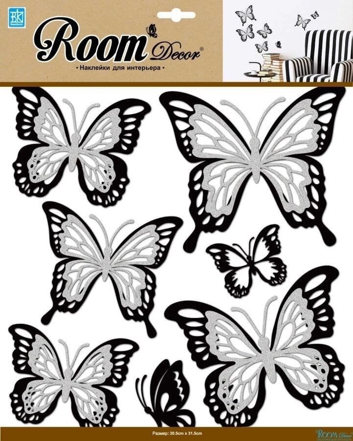 Элемент декоративный ROOM DECOR Многослойные бабочки с серебр. блесткам REA 5001 от компании ИП Фомичев - фото 1