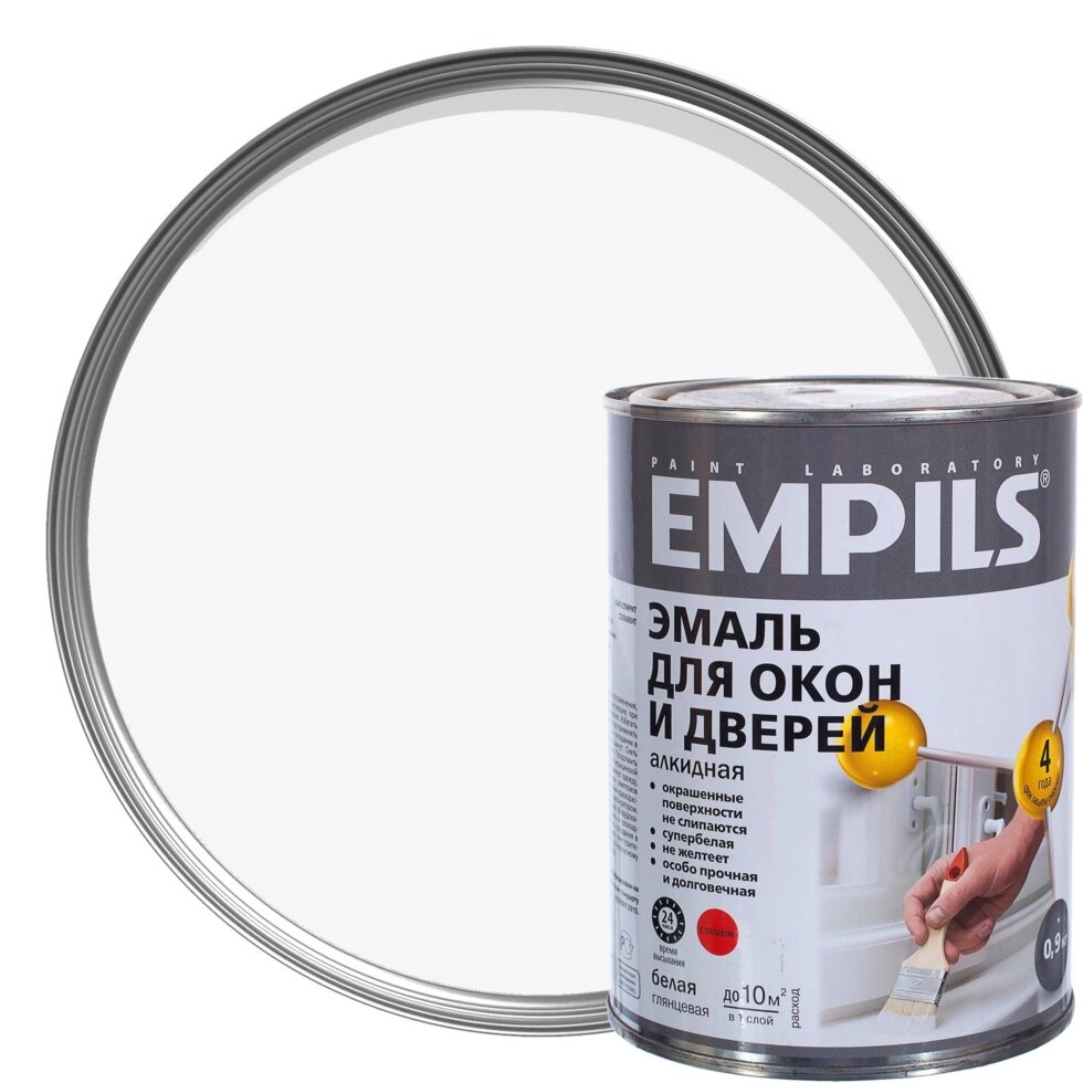 Эмаль для окон и дверей Empils PL цвет белый 0.9 кг от компании ИП Фомичев - фото 1