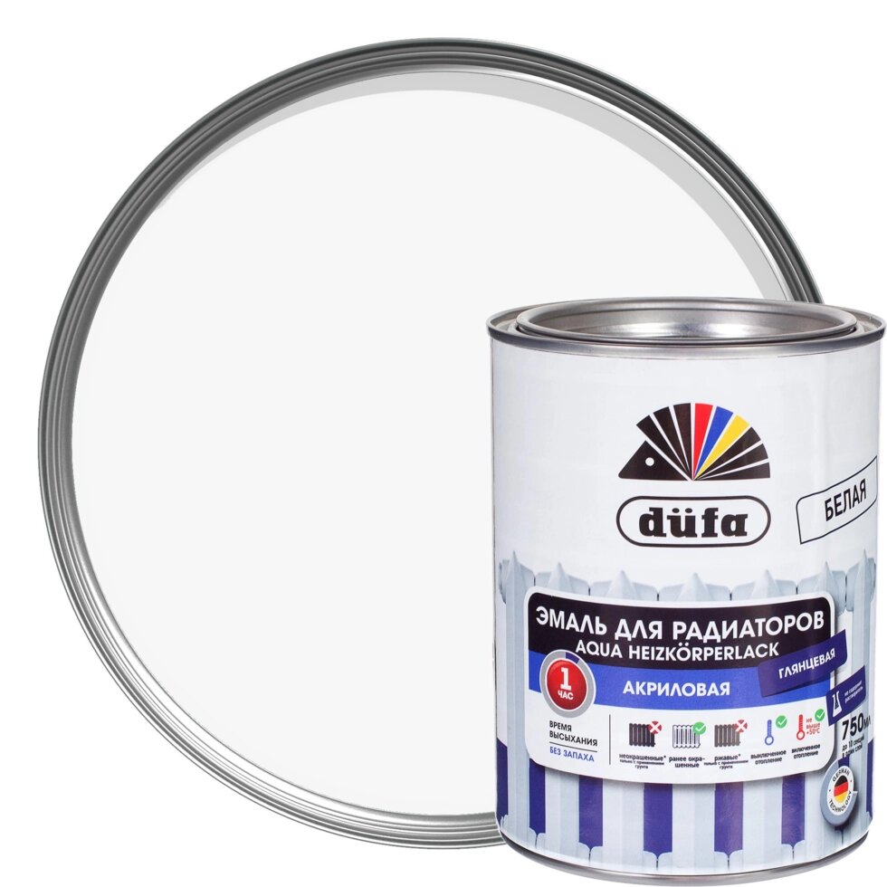 Эмаль для радиаторов Dufa Aqua-Heizkorperlack цвет белый 0.75 л от компании ИП Фомичев - фото 1