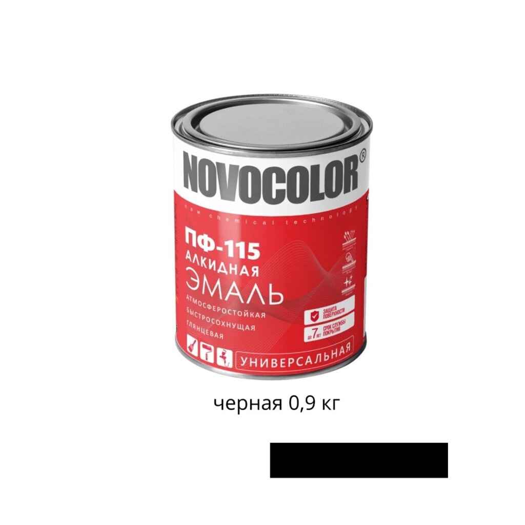 Эмаль Novocolor ПФ-115 черная 0,9 кг от компании ИП Фомичев - фото 1